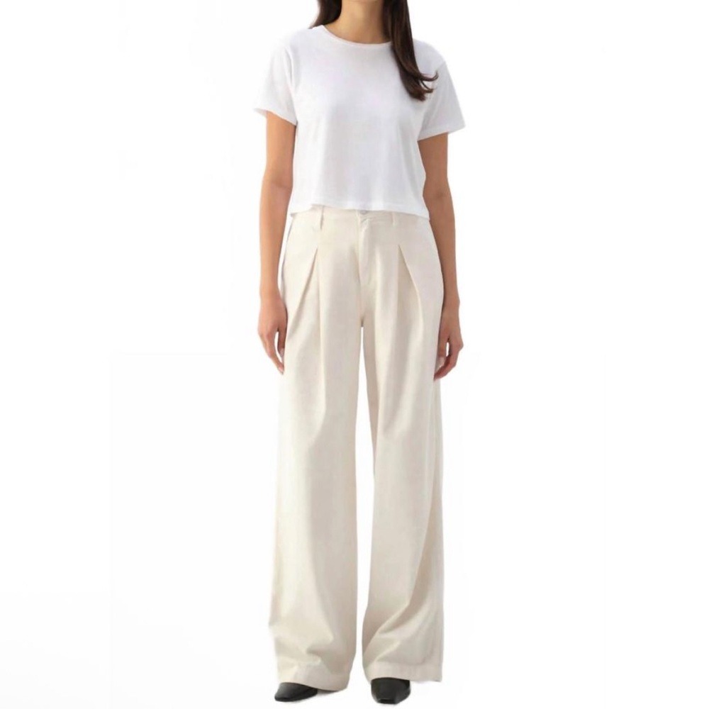 AMO Sheryl Pleated Slouch Wide Leg Lightweight Denim‎ Trouser Bone 27